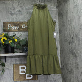 Vince Camuto Satin Ruffled A-Line Halter Dress VC5M6576 Olive Green 6