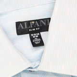 Alfani Mens Slim Fit 4-Way Stretch Dress Shirt White Blue Stripe 15-15 1/2 34-35