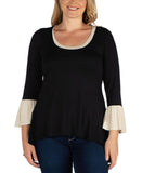 24seven Comfort Apparel Womens Colorblock Plus Size Tunic Top Black Multi 2X