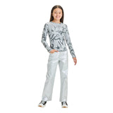 Art Class Girls High-Rise Baggy Metallic Wide Leg Denim Pant Silver Gray 12