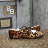 A New Day Velvet Mary Jane Flats with Crisscross Straps Leopard Brown Multi 7.5M