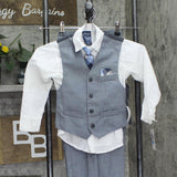 Nautica Sharkskin Vest Shirt Tie and Pants 4-Piece Suit Set Gray Blue Multi 5