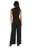 Petal And Pup Sienna Belted Buckle Pleated Collared V Neck Jumpsuit Black L