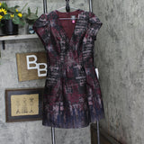 Vince Camuto Womens Jacquard Fit & Flare Puff-Sleeve Dress Wine Red Multi 6