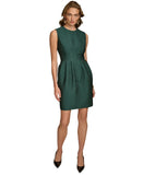 Donna Karan Womens Petite Pleated Metallic Jacquard Dress Spruce Green 12P