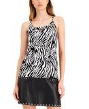 Bar III Womens Lined Printed Zip-Back Tank Top Zebra Black Multi S
