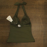 DKNY Womens Halter V-Neck Shirred Tankini Top DIMKS215 Moss Green M