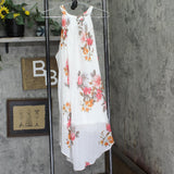 City Chic Hi-Low Sleeveless Pleated Tunic Top Ivory Floral Crush White 18W