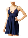 Jump Juniors Chiffon Shirred Short Dress with Deep V Neck 48452 Navy Blue 1