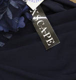 Xscape Plus Size Long Illusion Sleeve Off The Shoulder Dress Gown Navy Blue 14W