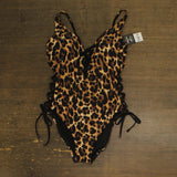 Bar III Womens Lace-Up Cheetah Print One Piece Swimsuit Natural Brown S