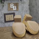 A New Day Raffia Jute Block Criss Cross Open Toe Heels Natural Tan Brown 9.5M