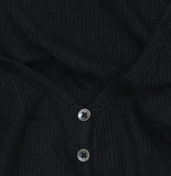 Inc International Concepts Ruched Long Sleeve Ribbed Henley Top Deep Black M