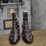 A New Day Wide Width Tigris Low-Shaft Studded Heeled Booties Dark Brown 7.5W