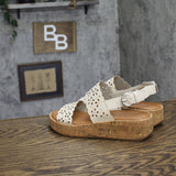 Lucky Brand Womens Elsie Double Band Round Toe Wedge Sandals Bone Brown 6M