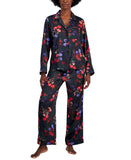 INC International Concepts Button Up Pajama Shirt Top Midnight Garden Black XS
