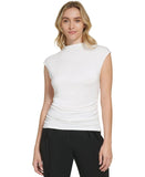 Calvin Klein Women's X-Fit Sleeveless Mock Neck Top O27TN12A Cream Off White L