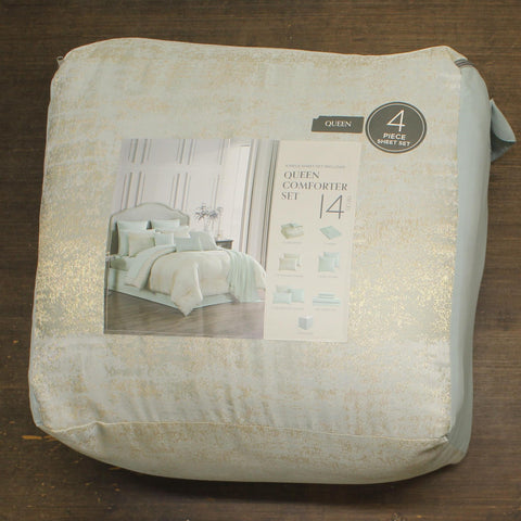 Hallmart Vida 11 Piece Comforter Set 90559 Blue Green Lurex Queen