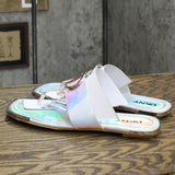 DKNY Women's Flat Logo Sandal K4169795 Silver Iridescent Halcott 7.5M
