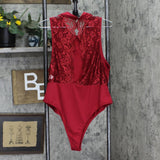 Shein Womens Plus Size Curve Knit Lace Back Bodysuit 166fcea510efa4 Red 4XL