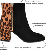 Journee Collection Sarah Bootie with Soft Square Toe Black Animal Print 8.5M
