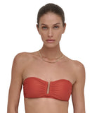 DKNY Womens Shirred U-Wire Bandeau Bikini Top DIMTS403 Sunset Brown Orange XL
