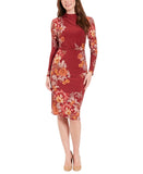 London Times Jersey Knit Floral Sheath Dress Rust Orange / Gold 14