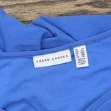Susan Graver Womens Textured Liquid Knit Cold Shoulder Top Anchor Blue 2X