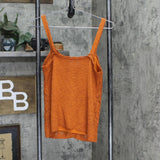 Womens Knit Crochet Button Strap Blouse Shirt Top Rust Orange See Measurements