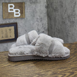 Izod Womens Faux Fur Slide Buckle Slippers Gray M (7-8)