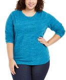 Karen Scott Womens Sport Fleece Pullover Shirt Top 100068655WN True Teal 1X