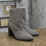 A New Day Low-Shaft Heeled Rhinestone Boots with Memory Foam Silver Gray 6.5M