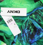 DKNY Womens Printed Sash Tie V Neck Tulip Hem Midi Dress Black / Green 6