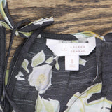 LC Lauren Conrad Women Lightweight Woven Tie Back Blouse Shirt Top Gray Floral S