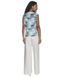 Calvin Klein Womens Petite Printed Pleated Sleeveless Top Positano Blue Multi PM