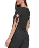 Dkny Jeans Women's Cropped Tied-Sleeve T-Shirt E22F8HIG Black L