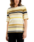 Karen Scott Womens Honolulu Rolled Sleeve Striped Top Pebble Brown 2XL