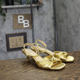 Jewel Badgley Mischka True Kitten Heel Sandals Wrap Strap Gold Yellow 6.5M