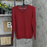 INC International Concepts VNeck Merino Wool Blend Pullover Sweater Red / Gray S