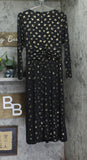 Tommy Hilfiger Ruched-Waist Tie Sash Long Sleeve Fit Flare Dress Black / Gold 16