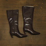 INC International Concepts Mid-Heel Knee High Boots Kitten Heel Brown Croc 11M