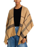 Aqua Fringe Lightweight Plaid Ruana 494126 Camel Brown