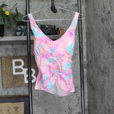 Salt + Cove Wave After Wave Tie-Dye Drawstring Tankini Swim Top Pink / Multi 0X