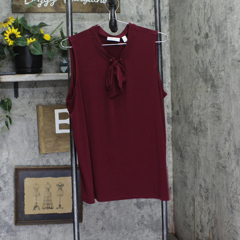 Susan Graver Knit Sleeveless Tie Front Blouse Shirt Top Evening Wine Red XL