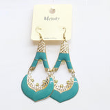 Melody Womens Fashion Teardrop Enamel Filigree Earrings Gold / Blue 3.5"