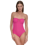 DKNY Womens Textured Shirred One-Piece Swimsuit DIMMS605 Wildberry Pink XXL