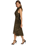 Donna Karan Womens Burnout Velvet Sleeveless Midi Dress Black / Gold Multi 4