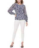 Calvin Klein Women's Printed Pleat Sleeve Top M2CH6868
