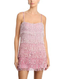 Aqua X Salvatore Rizza Womens Tiered Ombre Fringe Lined Mini Dress Pink S