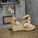 Style & Co. Seleene Faux Leather Open Toe Wedge Sandals Beige Brown 9M